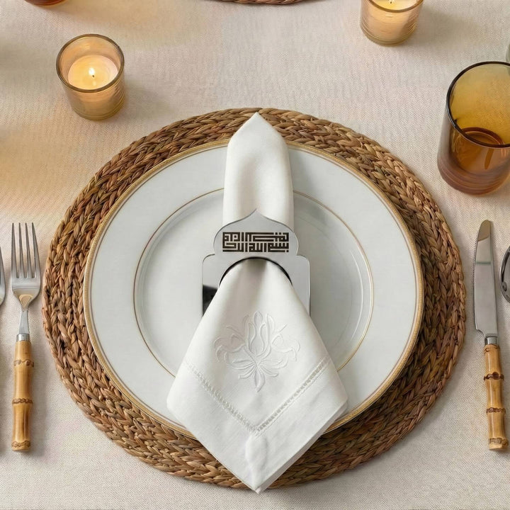 Basmala Kufic Dome Acrylic Napkin Rings – Geometric Islamic Table Decor