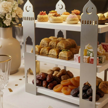 3-stöckige Moschee-Etagere – Ramadan-Dessertturm aus Metall & Holz