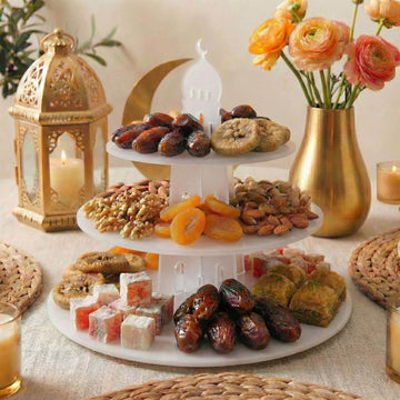 Présentoir de service rond à 3 étages en acrylique – Tour à dattes et douceurs du Ramadan