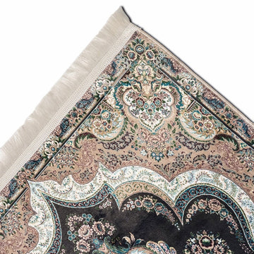 Muslim Carpet Praying - Black & Turquoise Traditional Floral - Islamic Wall Art Store