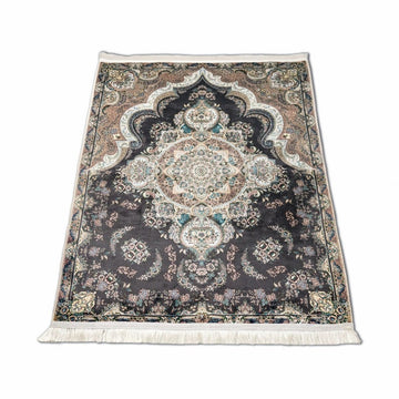Muslim Carpet Praying - Black & Turquoise Traditional Floral - Islamic Wall Art Store