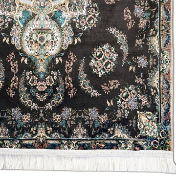 Muslim Carpet Praying - Black & Turquoise Traditional Floral - Islamic Wall Art Store