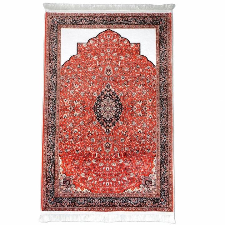 muslim-carpet-praying-red-black-floral-pattern-soft-fabric-islamicwallartstore