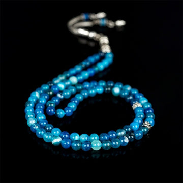 Muslim Prayer Beads - Ocean Blue Agate Stone Beads Islamic Rosary - Islamic Wall Art Store