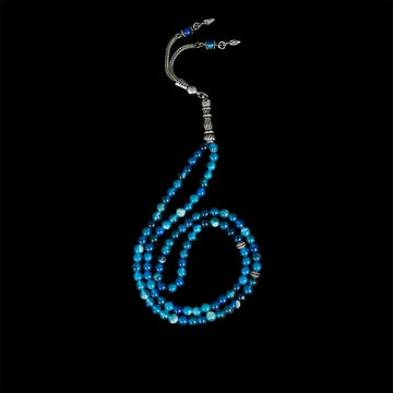 Muslim Prayer Beads - Ocean Blue Agate Stone Beads Islamic Rosary - Islamic Wall Art Store