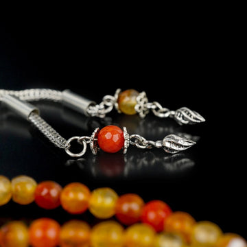 Muslim Prayer Beads - Orange Agate Stone Beads Islamic Rosary - Islamic Wall Art Store
