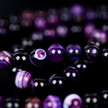 Muslim Prayer Beads - Purple & Black Agate Stone Beads Misbaha - Islamic Wall Art Store
