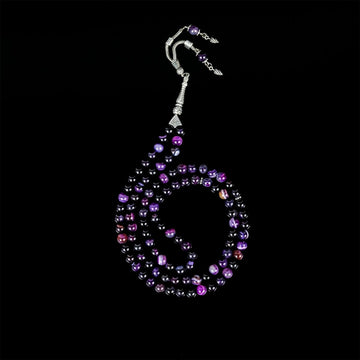 Muslim Prayer Beads - Purple & Black Agate Stone Beads Misbaha - Islamic Wall Art Store