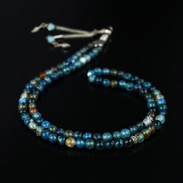 Muslim Prayer Beads - Striking Blue Striped Agate Islamic Rosary - Islamic Wall Art Store