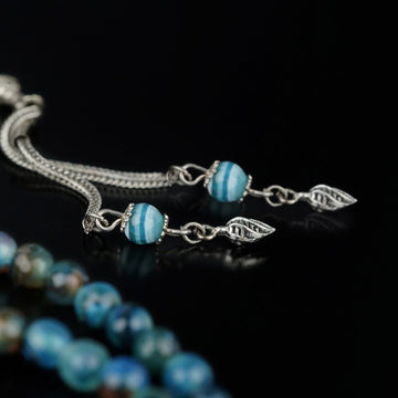 Muslim Prayer Beads - Striking Blue Striped Agate Islamic Rosary - Islamic Wall Art Store