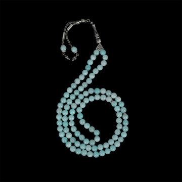 Muslim Prayer Beads - Teal Jade Stone Beads Smooth Rosary - Islamic Wall Art Store