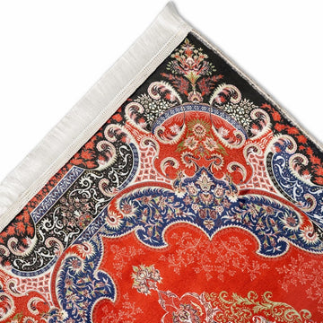 Muslim Prayer Carpet - Red & Black Detailed Floral - Islamic Wall Art Store