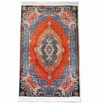 Muslim Prayer Carpet - Red & Black Detailed Floral - Islamic Wall Art Store