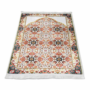 Muslim Prayer Carpet - White & Red Mosaic Pattern - Islamic Wall Art Store