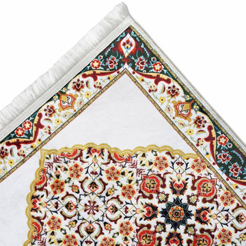 Muslim Prayer Carpet - White & Red Mosaic Pattern - Islamic Wall Art Store