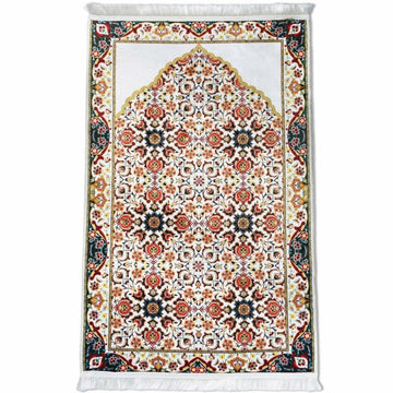 Muslim Prayer Carpet - White & Red Mosaic Pattern - Islamic Wall Art Store