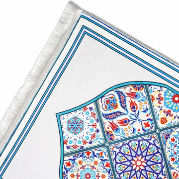 Muslim Prayer Mat - Blue & Green Mosaic Design - Islamic Wall Art Store