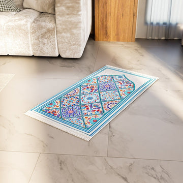 Muslim Prayer Mat - Blue & Green Mosaic Design - Islamic Wall Art Store