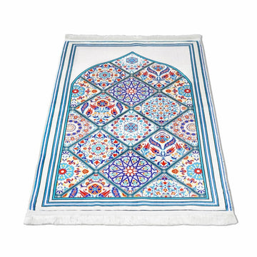 Muslim Prayer Mat - Blue & Green Mosaic Design - Islamic Wall Art Store