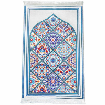 Muslim Prayer Mat - Blue & Green Mosaic Design - Islamic Wall Art Store