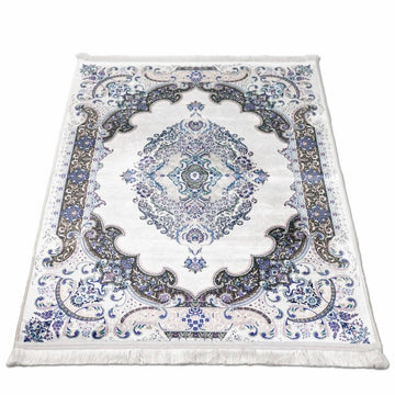 Muslim Prayer Mat - White & Blue Diamond Design - Islamic Wall Art Store