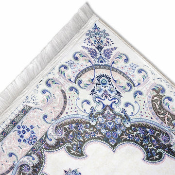 Muslim Prayer Mat - White & Blue Diamond Design - Islamic Wall Art Store