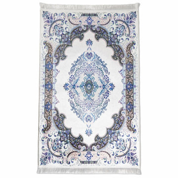 Muslim Prayer Mat - White & Blue Diamond Design - Islamic Wall Art Store