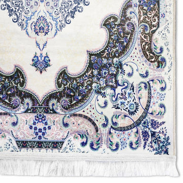Muslim Prayer Mat - White & Blue Diamond Design - Islamic Wall Art Store