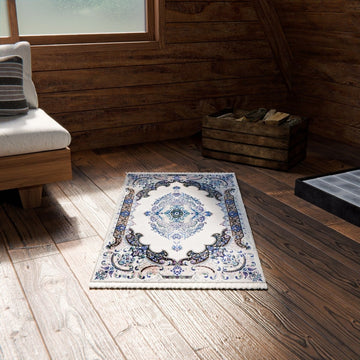 Muslim Prayer Mat - White & Blue Diamond Design - Islamic Wall Art Store