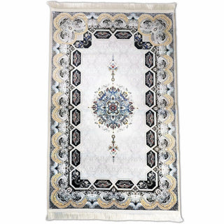 Muslim Prayer Mat - White & Gold Intricate Patterns - Islamic Wall Art Store