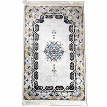 Muslim Prayer Mat - White & Gold Intricate Patterns - Islamic Wall Art Store
