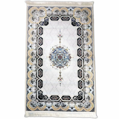 Muslim Prayer Mat - White & Gold Intricate Patterns - Islamic Wall Art Store