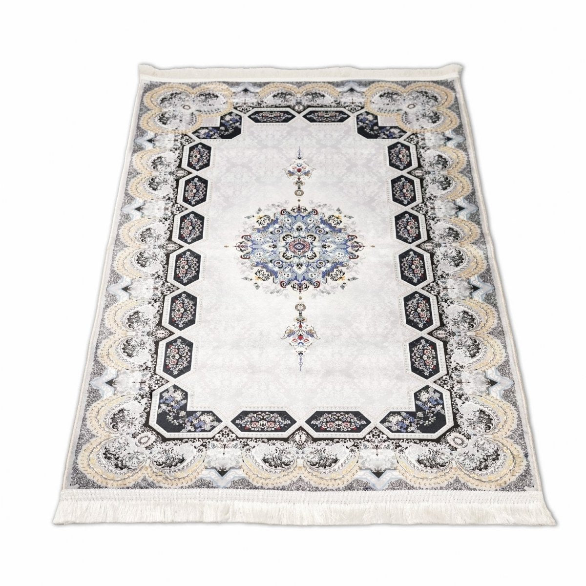 Tapis de prière musulman – Tapis complexe blanc et doré
