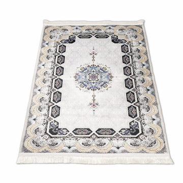 Muslim Prayer Mat - White & Gold Intricate Patterns - Islamic Wall Art Store