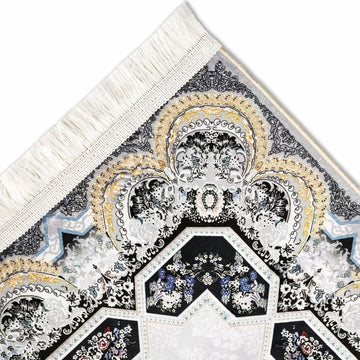Muslim Prayer Mat - White & Gold Intricate Patterns - Islamic Wall Art Store