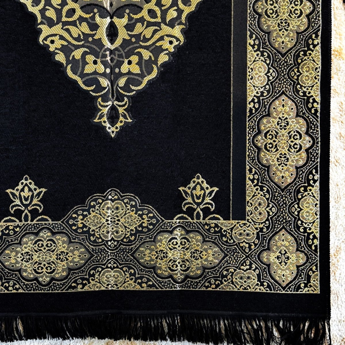Muslim Prayer Rug, Black Color Prayer Set