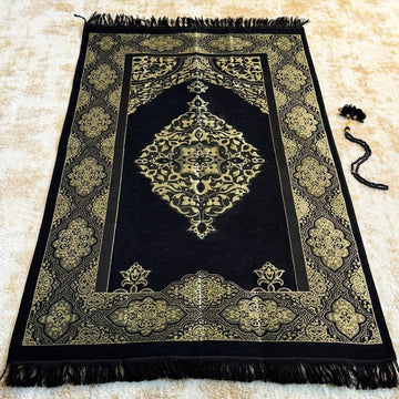Muslim Prayer Rug, Black Color Prayer Set - Islamic Gift - Islamic Wall Art Store