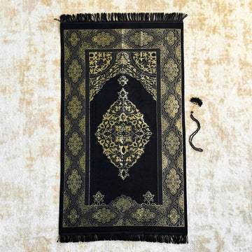 Muslim Prayer Rug, Black Color Prayer Set - Islamic Gift - Islamic Wall Art Store