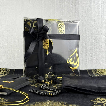 Muslim Prayer Rug, Black Color Prayer Set - Islamic Gift - Islamic Wall Art Store