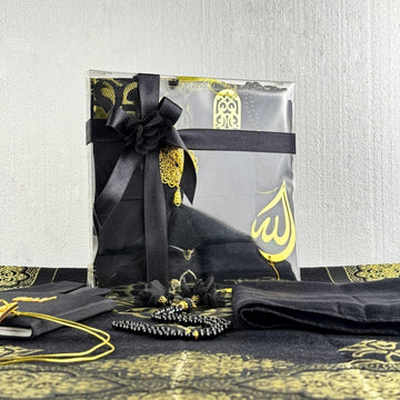Muslim Prayer Rug, Black Color Prayer Set - Islamic Gift - Islamic Wall Art Store