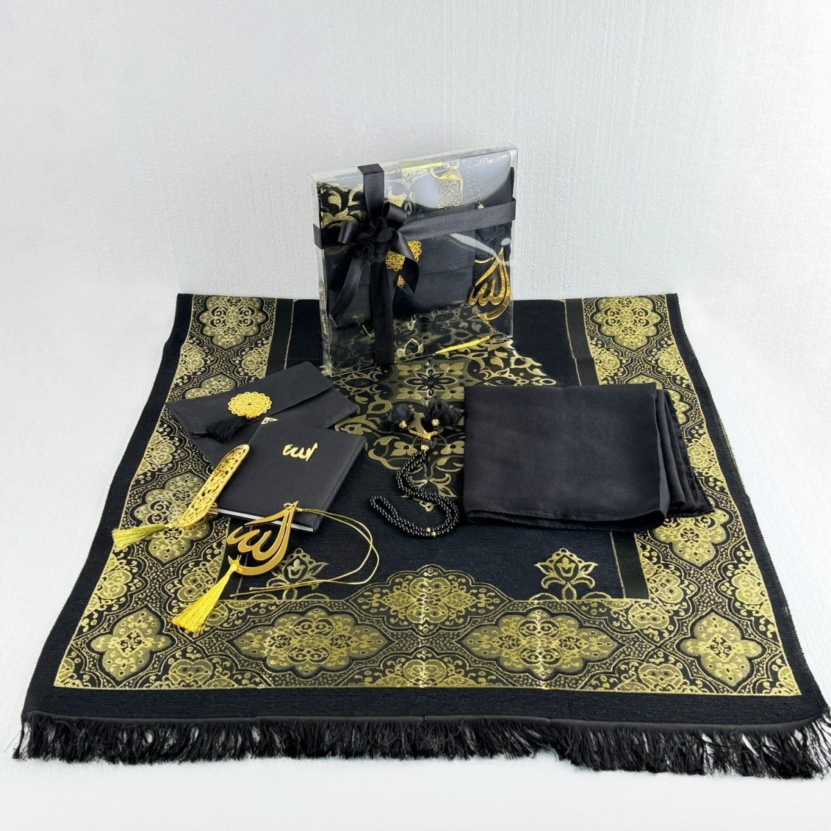 Muslim Prayer Rug, Black Color Prayer Set Muslim Prayer Rug, Black Color Prayer Set