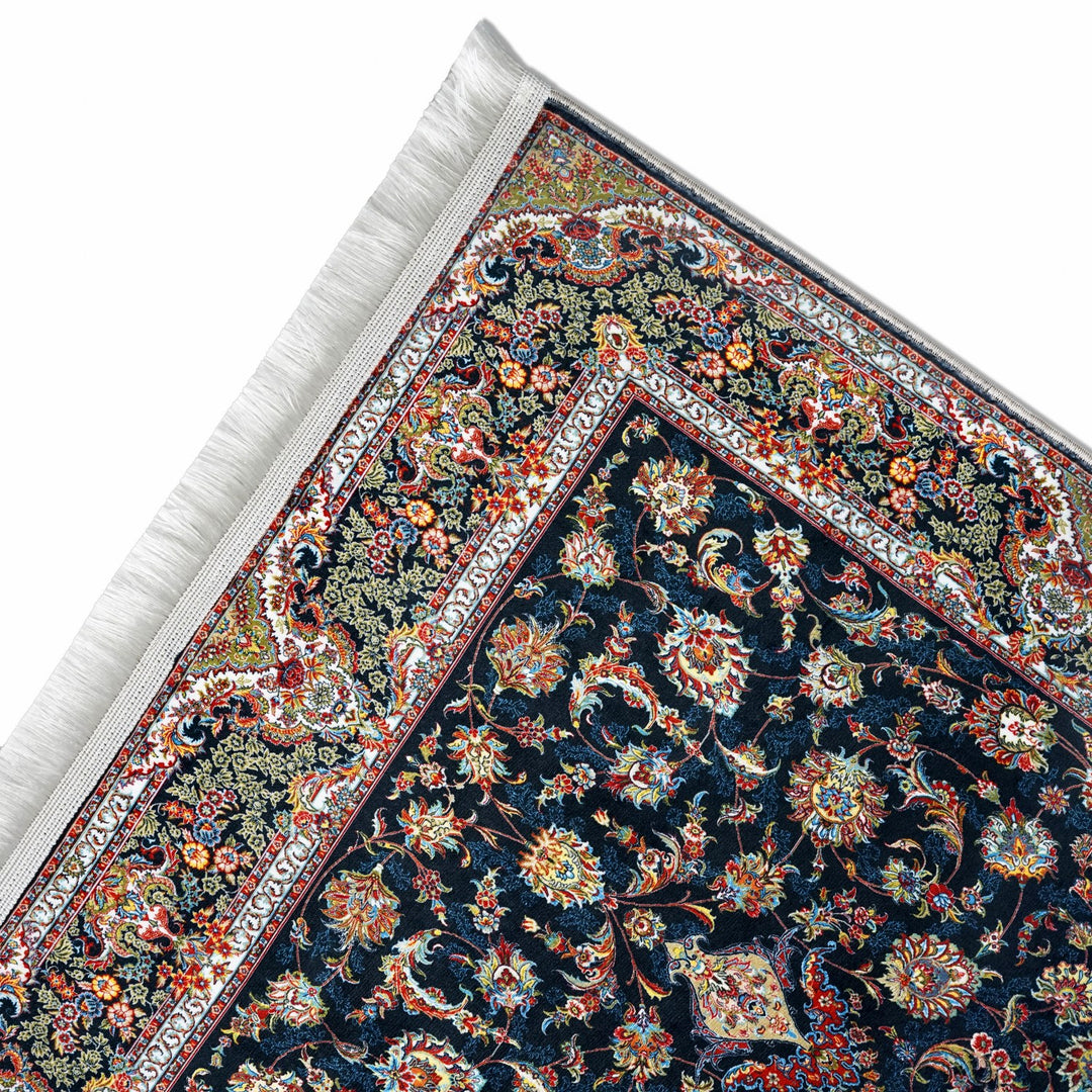 black-floral-muslim-prayer-rug-soft-acrylic-fabric-islamicwallartstore