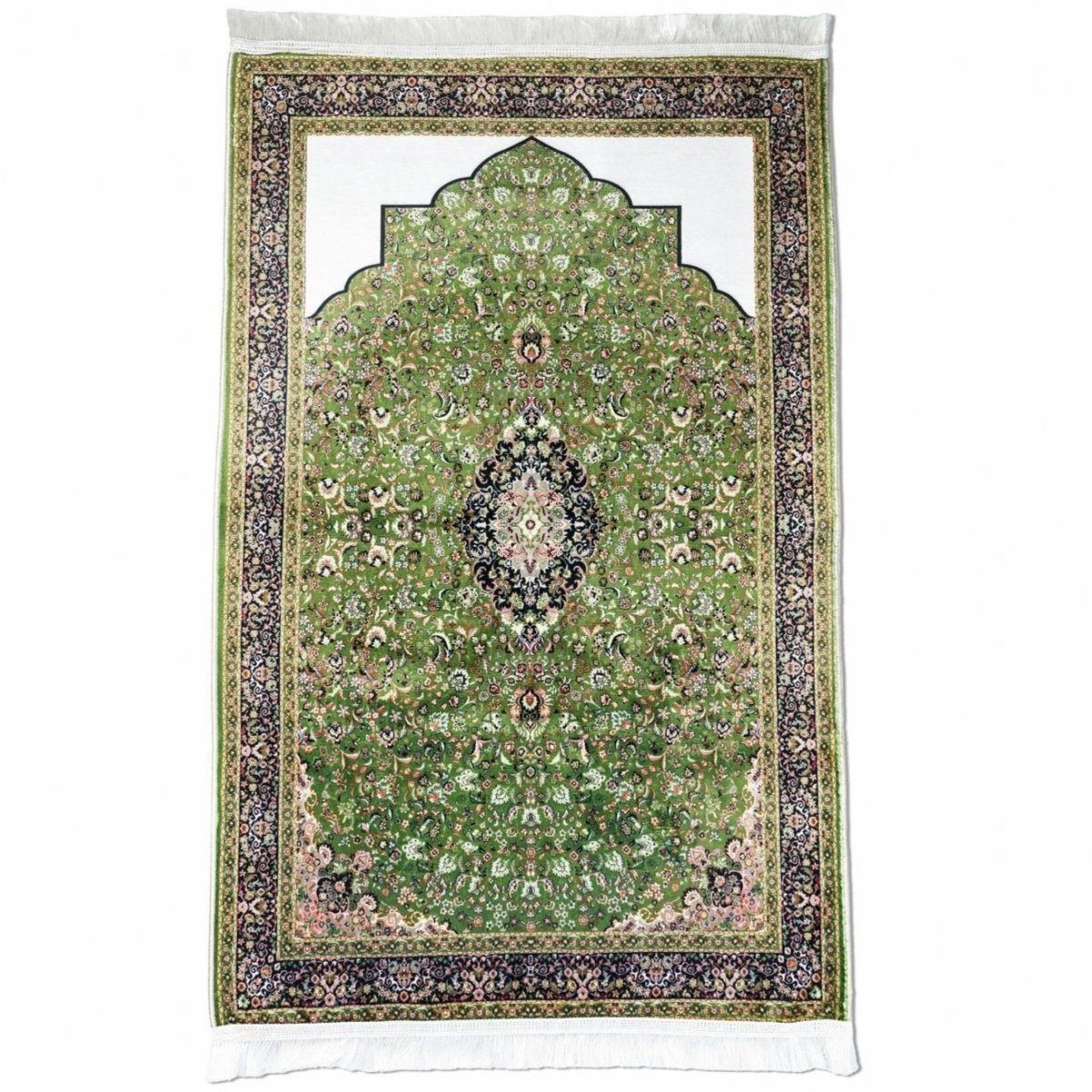 Muslim Prayer Rug - Green & Black Ornate Design