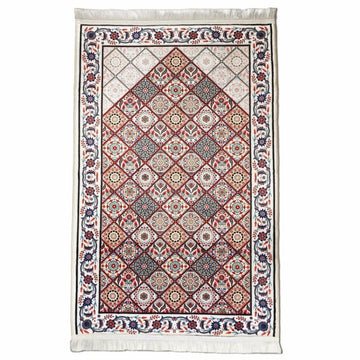 Muslim Prayer Rug - Red & Blue Geometric Design - Islamic Wall Art Store