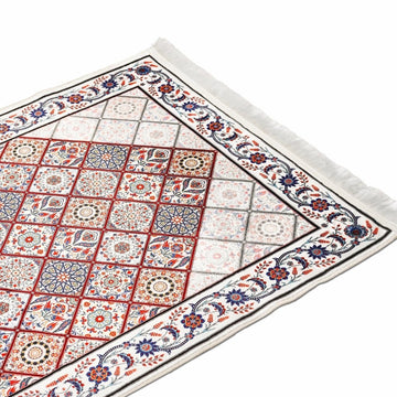 Muslim Prayer Rug - Red & Blue Geometric Design - Islamic Wall Art Store