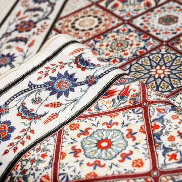 Muslim Prayer Rug - Red & Blue Geometric Design - Islamic Wall Art Store