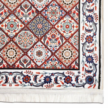 Muslim Prayer Rug - Red & Blue Geometric Design - Islamic Wall Art Store