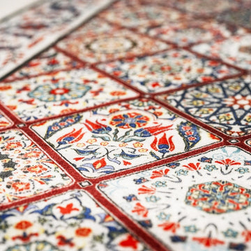 Muslim Prayer Rug - Red & Blue Geometric Design - Islamic Wall Art Store
