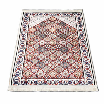 Muslim Prayer Rug - Red & Blue Geometric Design - Islamic Wall Art Store