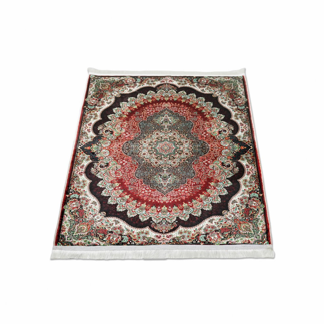 islamic-prayer-carpet-black-red-medallion-pattern-soft-fabric-islamicwallartstore